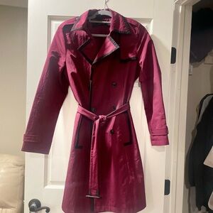 Apostrophe Raspberry Trench Coat with Black Accents